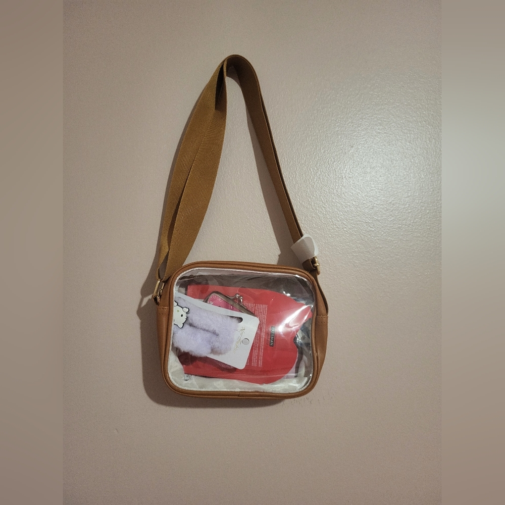 Clear Crossbody Bag with Tan Trim